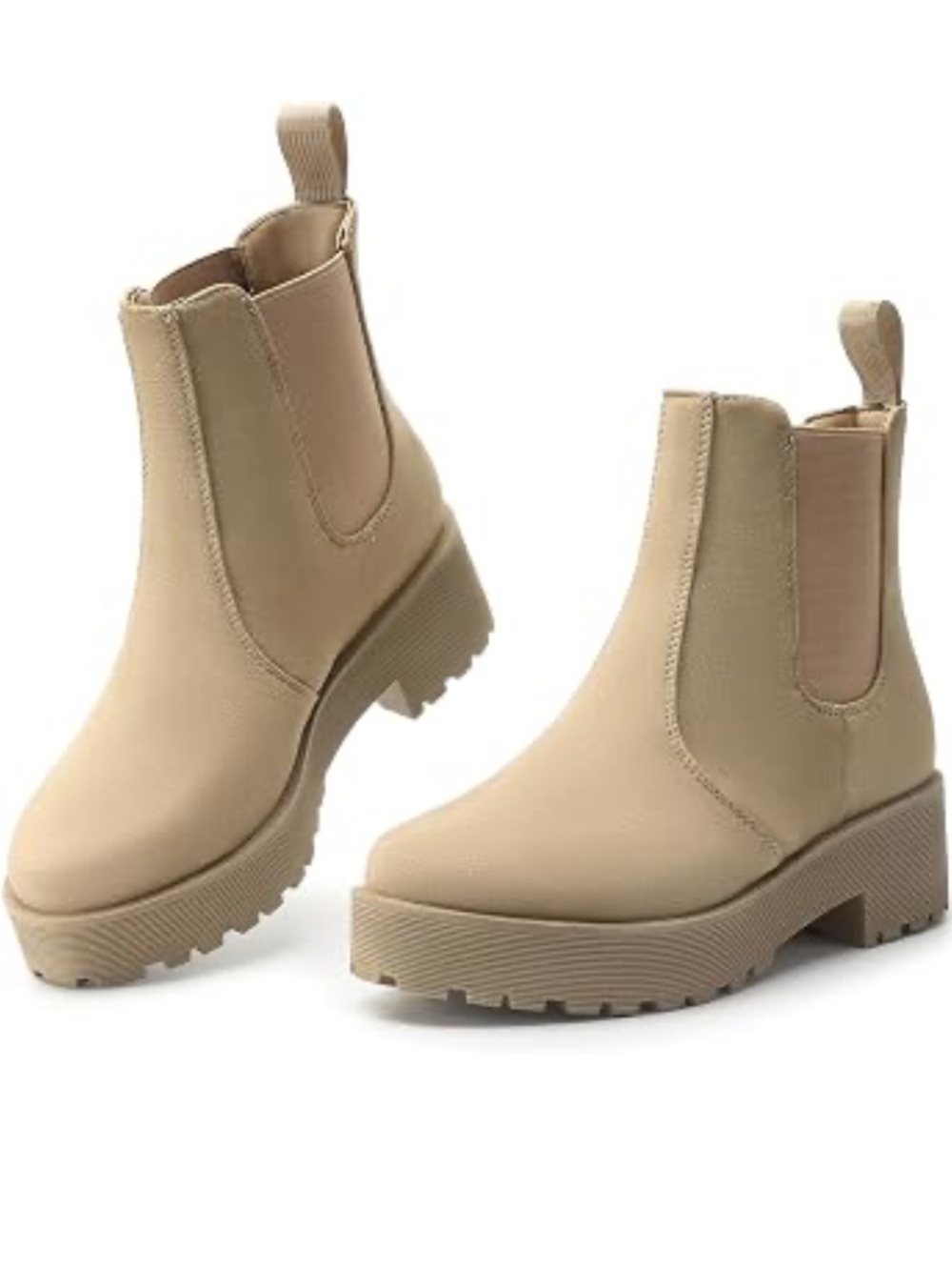 Beige slip on ankle boots